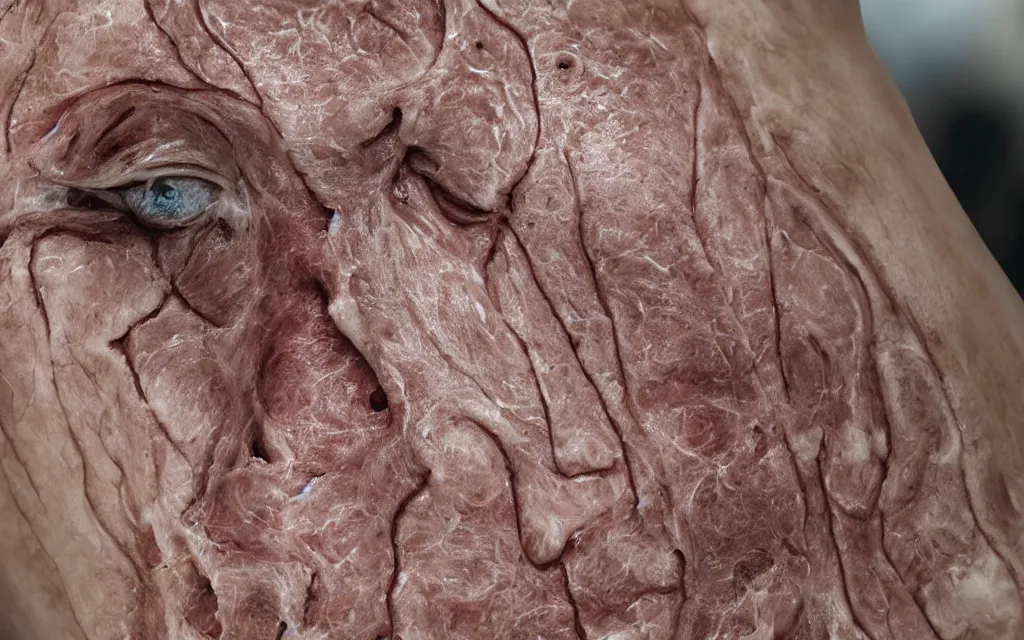 Prompt: human skin showing pores and veins, detailed, photographic