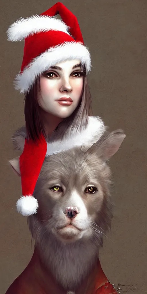 Image similar to artemis with a santa hat, digital art by kazuha fukami, cinematic lighting