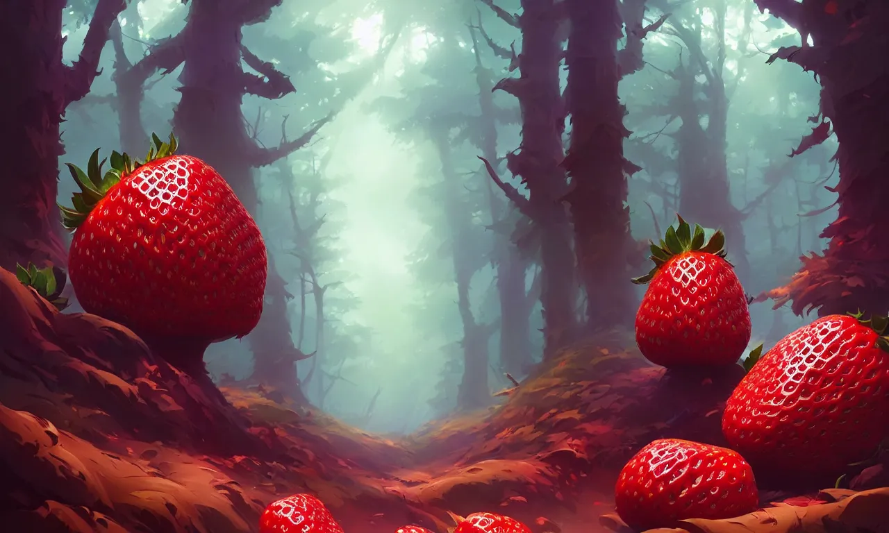 Image similar to Dark forest large strawberries, behance hd by Jesper Ejsing, by RHADS, Makoto Shinkai and Lois van baarle, ilya kuvshinov, rossdraws global illumination