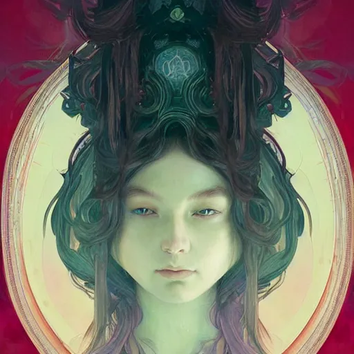 Prompt: A portrait of A woman with long hair by Ross Tran!!! and alphonse mucha and greg rutkowski! and gustav doré! and Zdzisław Beksiński!,In style of digital art illustration.Symmetry.Highly detailed face.Fantasy,smooth,hyper detailed,sharp focus,Soft light.trending on artstation.