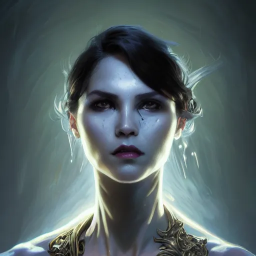 Prompt: an comic book style portrait painting of a ghost, tall, silver skin, illustration, cinematic lighting, 8 k, d & d, frostbite 3 engine, cryengine, dof, artstation, intricate, digital art, crepuscular ray, art by tsuyoshi nagano, greg rutkowski, artgerm, alphonse mucha