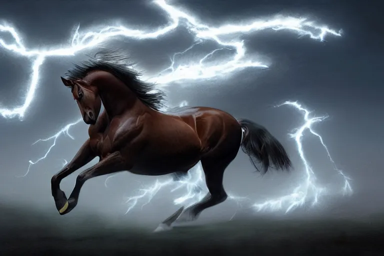 Image similar to a stunning digital painting of a horse made of lightning by greg rutkowski, volumetric light, digital art, fine detail, photorealistic