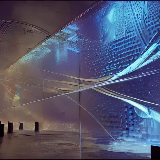 Image similar to sci-fi wall structure panel on the coronation of napoleon painting and digital hologram in the middle, unreal engine 5, keyshot, octane, artstation trending, ultra high detail, ultra realistic, cinematic, 8k, 16k, in style of zaha hadid, colors in style of nanospace Michael Menzelincev, colors in style of the Blade Runner 2049, in plastic, dark, tilt shift,