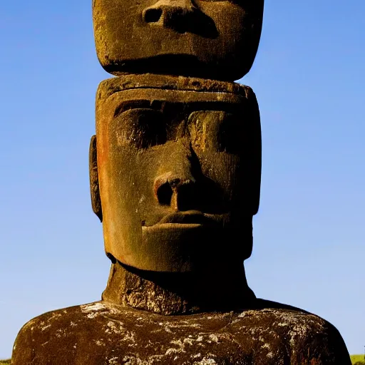 Image similar to a high detail photo of a moai wearing headphones