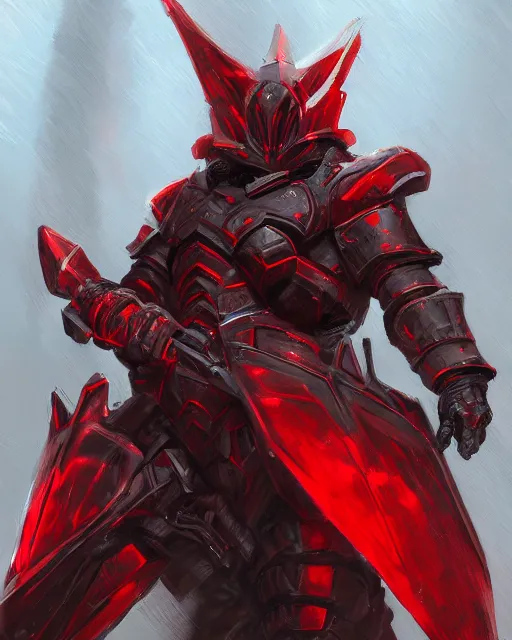 Prompt: armored in red, fantasy art, trending on artstation