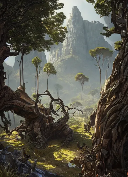 Image similar to hyper realistic robot attacking cape town city beautiful details, gnarly trees, strong composition, poster painted by greg rutkowski, concept art, arcane style, hearthstone wizards of the coast norman rockwell, james gurney and greg rutkowski weta studio, and lucasfilm and best of artstation