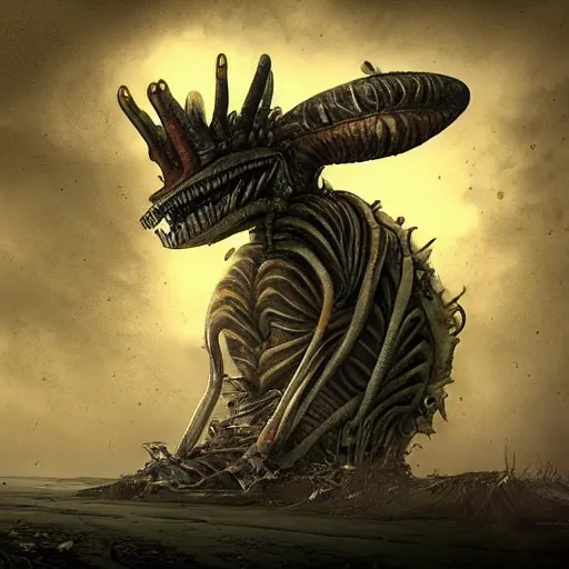 Image similar to alien creature looking for signs of life on earth, post apocalyptic, extreme detail, deviant art, dystopian,