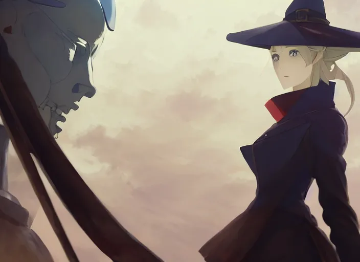 Image similar to portrait of lady maria, helm of second world war warship in background, illustration concept art anime key visual trending pixiv fanbox by wlop and greg rutkowski and makoto shinkai and studio ghibli and kyoto animation, symmetrical facial features, red eyes, astral witch clothes, modern warfare, realistic anatomy, gapmoe yandere grimdark, volumetric lighting, backlit