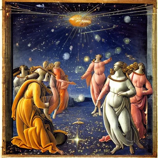 Image similar to stargazing astronomy space, painted by botticelli