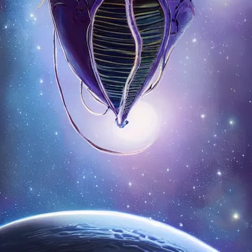 Image similar to a giant beautiful chrysalis hanging inside a space station, fantasy art