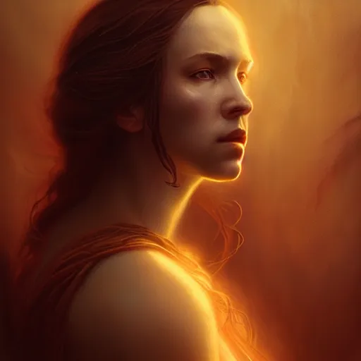 Image similar to Seductive Oracle of Delphi portrait, mysterious atmospheric lighting, painted, intricate, volumetric lighting, beautiful, rich deep colours masterpiece, golden hour, sharp focus, ultra detailed, by Leesha Hannigan, Ross Tran, Thierry Doizon, Kai Carpenter, Ignacio Fernández Ríos