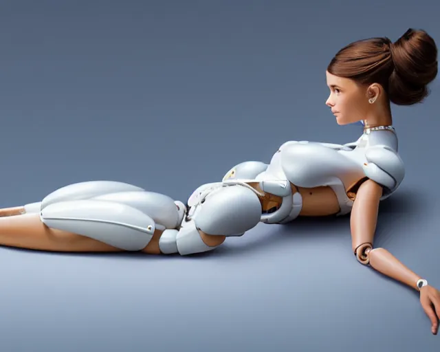 Image similar to weta disney pixar movie still head and torso screenshot photo of alicia vikander lying down on a mechanical table with a white ponytail as thoughtful intricate detailed mechanical plastic cyborg girl by pixar, by weta, wlop, ilya kuvshinov, rossdraws, artgerm, latex, iridescent, bright morning, anime, liosh, mucha