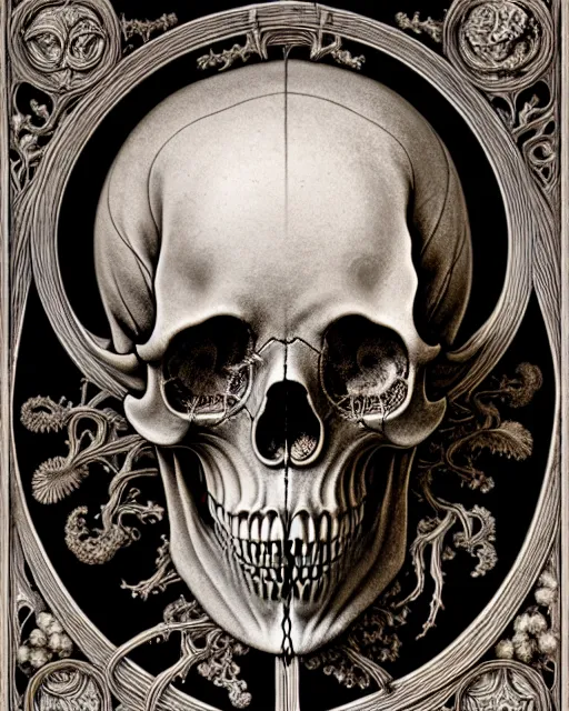 Image similar to art forms of nature by ernst haeckel, memento mori by arthur rackham, ornate antique porcelain beautiful skull mask, ultrasharp, photorealistic, hyperdetailed, octane render, polished, art nouveau, neo - gothic, gothic, intricate ornamental organic filigree, art nouveau botanicals, art forms of nature by ernst haeckel, horizontal symmetry, symbolist, visionary