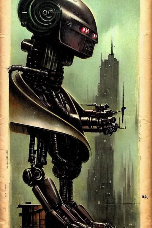 Prompt: ( ( ( ( ( 1 9 5 0 s pulp science fiction magazine cover art robot dark city. muted colors. ) ) ) ) ) by jean - baptiste monge!!!!!!!!!!!!!!!!!!!!!!!!!!!!!!
