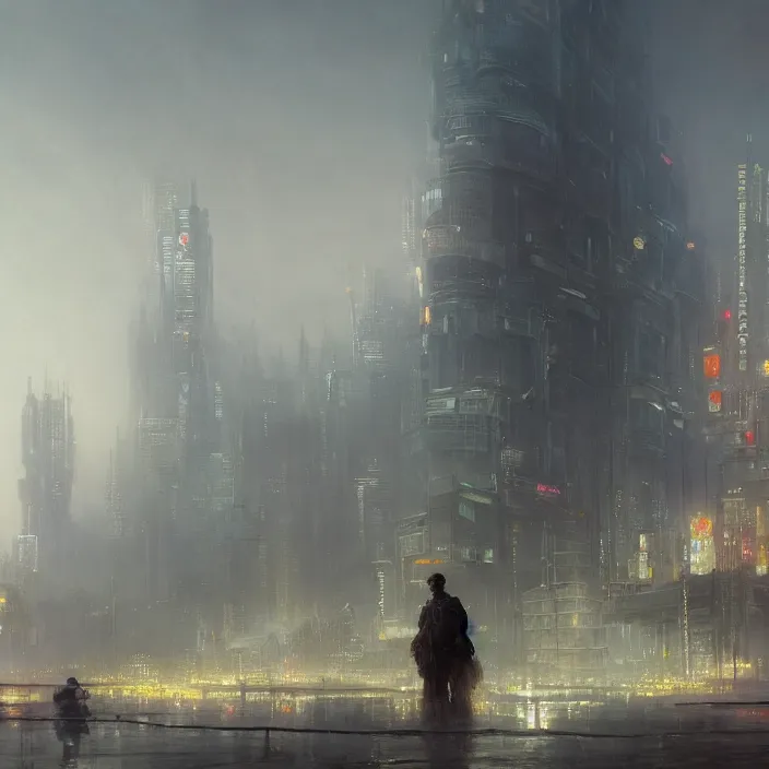 Image similar to a beautiful oil painting of a cyberpunk city on the wasteland by ivan aivazovsky and greg rutkowski and james gurney and frank lloyd and sung choi and dofresh, in style of impressionnisme. hyper detailed, sharp focus, soft light. unreal engine 5 lumen. ray tracing. trending on artstation. oil on canvas