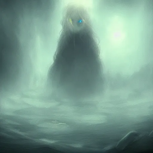 Image similar to love at the bottom of the abyss, athmospheric 4k, foggy atmosphere, scary picture, dark shadows, artstation, deviantart, beautiful digital painting