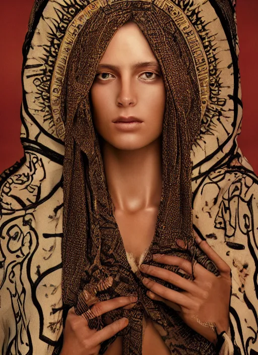 Image similar to portrait of a stunningly beautiful middle eastern tribal female, depth of field, zeiss lens, detailed, symmetrical, centered, fashion photoshoot, by Annie Leibovitz and Steve McCurry, David Lazar, Jimmy Nelsson, Breathtaking, 8k resolution, extremely detailed, beautiful, establishing shot, artistic, hyperrealistic, beautiful face, octane render