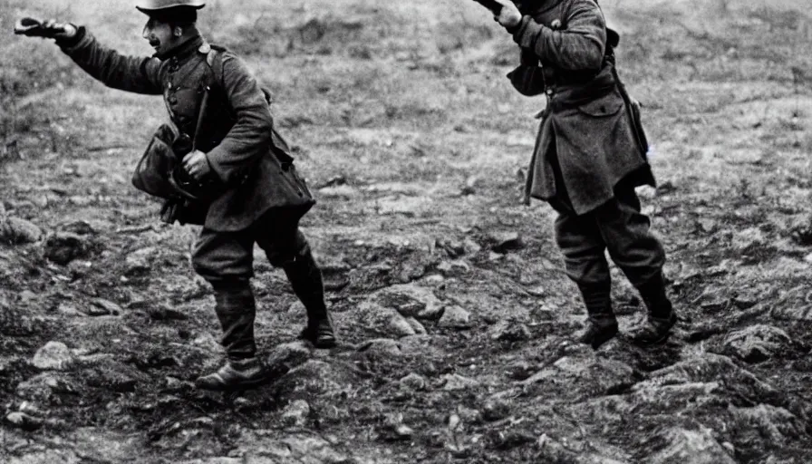 Prompt: french soldier dabbing during the battle of verdun ( 1 9 1 6 ), historical photograph, highly detailed, dab