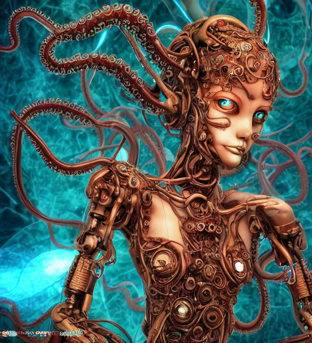 Prompt: photo 3 d rendering of a beautiful girl deity cyborg demon angel with tentacles epic photorealistic portrait in ito junji miura kentaro frank miller alex ross escher giger sorayama buddhist biopunk cosmic horror style depth of field lens flare leica zeiss detailed trending award winning on pixiv skeb