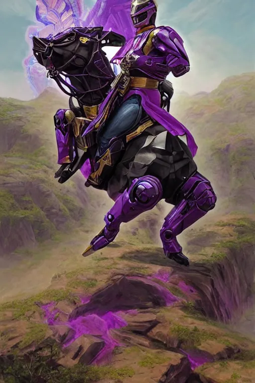 Image similar to portrait of johnny cash as purple ranger from power rangers riding on mecha cowboy snake bull zord, intricate, highly detailed, smooth, artstation, digital illustration by Ruan Jia and Mandy Jurgens and Artgerm and Wayne Barlowe and Greg Rutkowski and Zdislav Beksinski