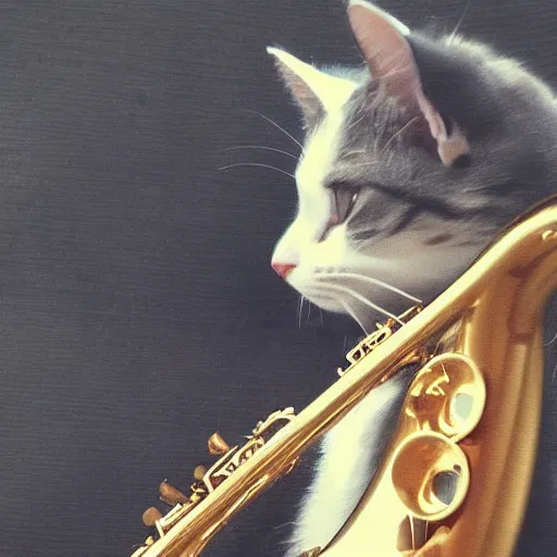 Image similar to cat jamming on the saxophone