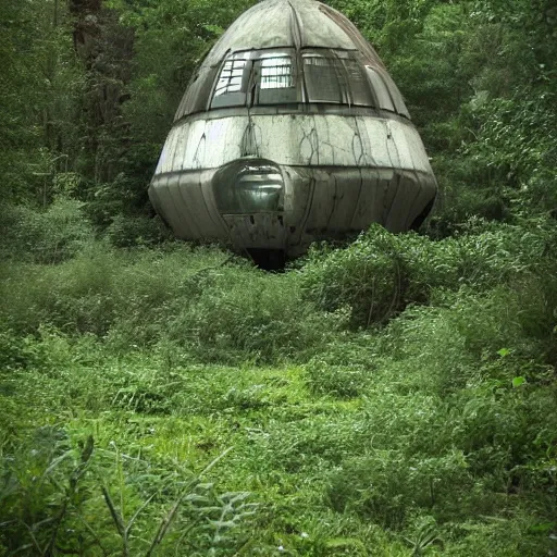 Prompt: abandoned spaceship overgrown