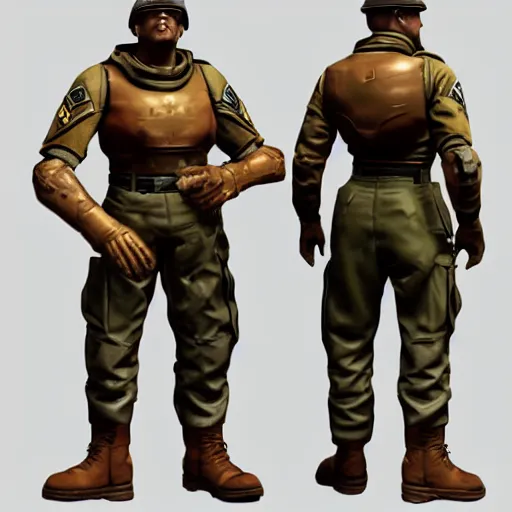 Image similar to doom slayer as ww 2 american soldier, photography, full height, front view, golden ratio