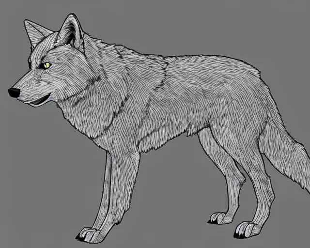 Image similar to professional digital art of a full-body outline of a wolf, very simple, no color, high quality, HD, 8K,