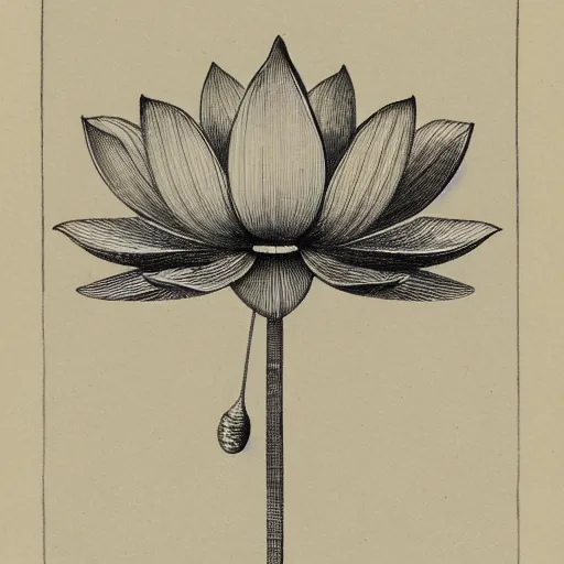 Image similar to illustration of lotus flower, etching by louis le breton, 1 8 6 9, 1 2 0 0 dpi scan