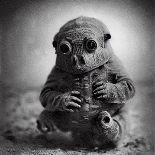 Image similar to tardigrade!!! daguerreotype portrait photograph. inspired by gerard grom and ansel adams. beautiful. cute. happy. highly detailed. old timey.