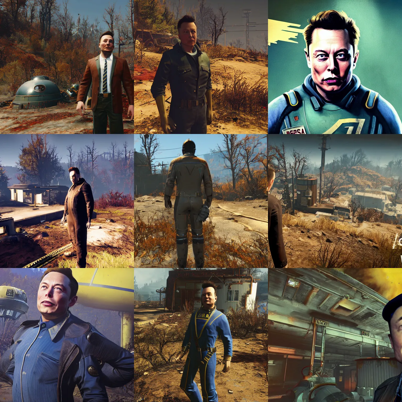 Prompt: Elon Musk In fallout 76, photograph, high quality, detailed, sharp