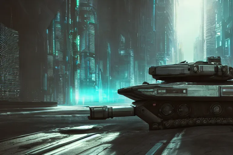 Image similar to cyberpunk alien concept inspired tank, futuristic look, highly detailed body, very powerful, photorealistic camera shot, bright studio setting, studio lighting, crisp quality and light reflections, unreal engine 5 quality render