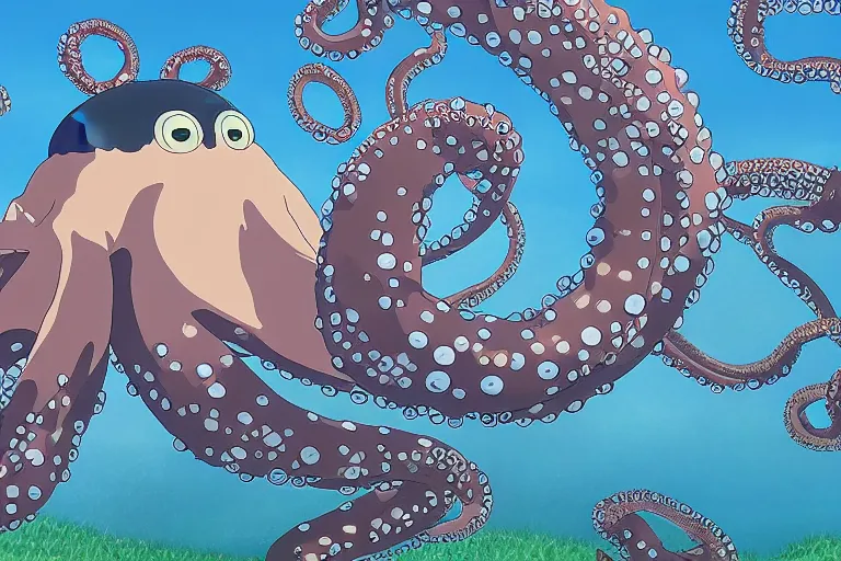 Prompt: screenshot from the studio ghibli film, my neighbor octopus, miyazaki movie, hi res 4 k animation