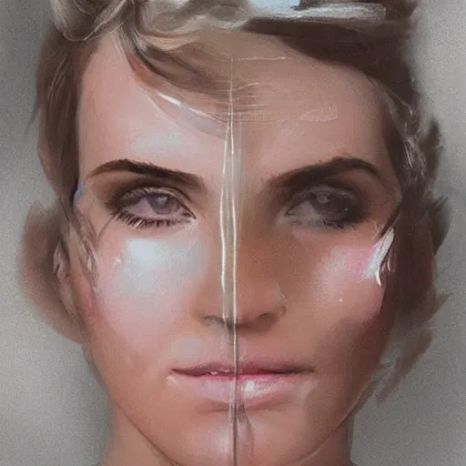 Image similar to Very funny Emma Watson looking like an old monkey, colorful painting on grey scale face, powerful , magic, thunders, dramatic lighting, intricate, wild, highly detailed, digital painting, artstation, concept art, smooth, sharp focus, illustration, art by artgerm and greg rutkowski and alphonse mucha, footage