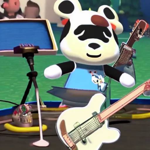 Prompt: k. k slider from animal crossing, playing guitar at a concert