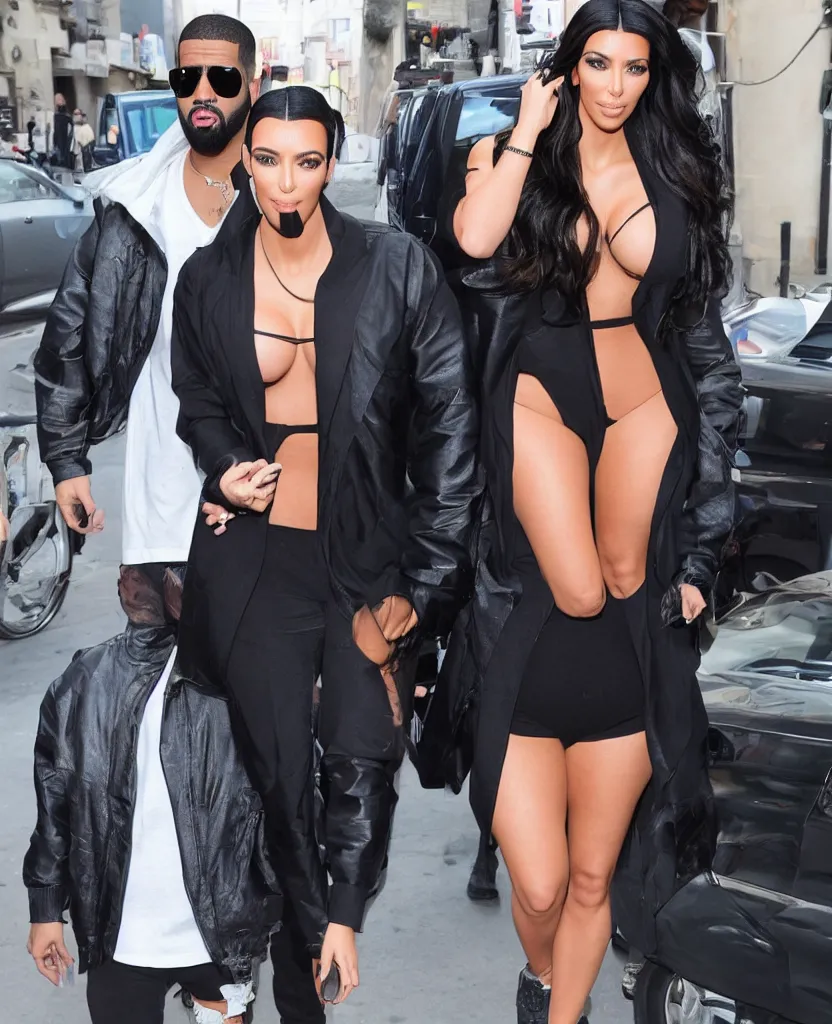 Image similar to a genetic combination of kim kardashian and drake, paparazzi photograph, 8 k