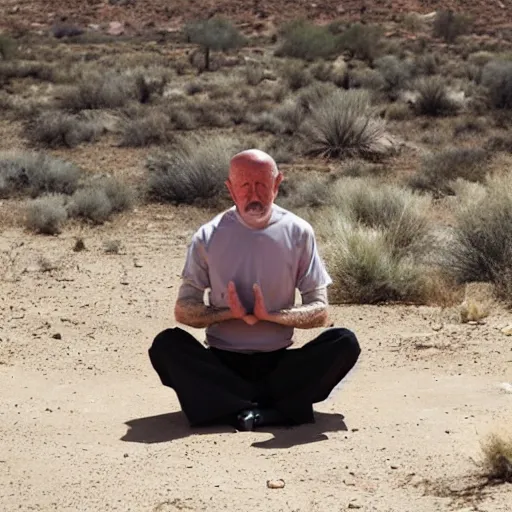 Image similar to mike ehrmantraut meditating in the desert