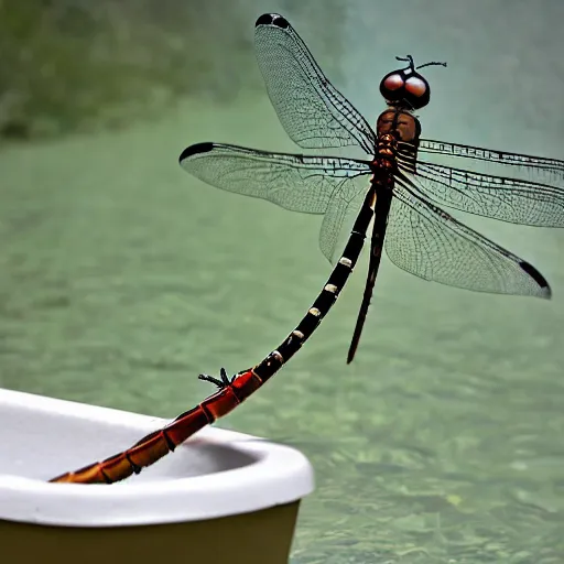 Image similar to dragonfly in a bathtub in the alps, goat!!!!! in background