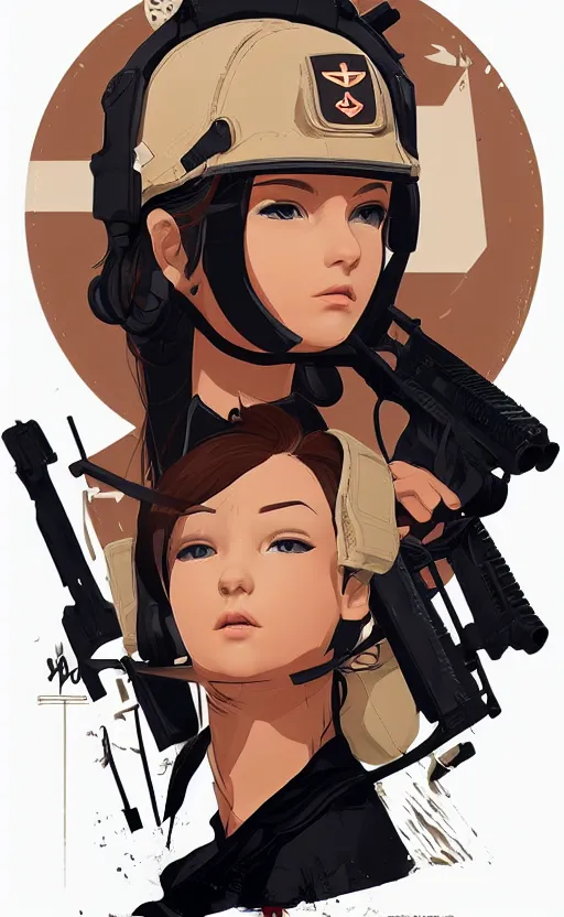 Image similar to patch design, soldier girl, by kuvshinov ilya, concept art, artstation, insignia, soldier clothing, military gear, vector line art