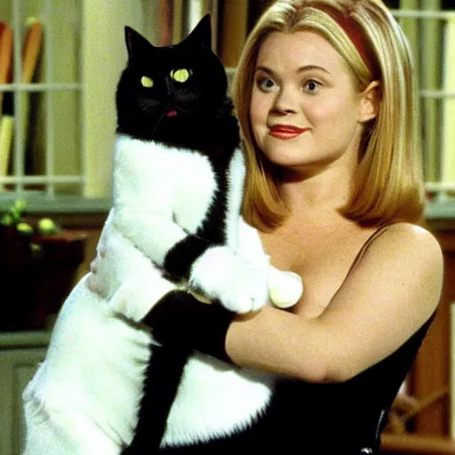 Prompt: salem the cat on sabrina the teenage witch 1 9 9 0 s sitcom, tv still, funny picture