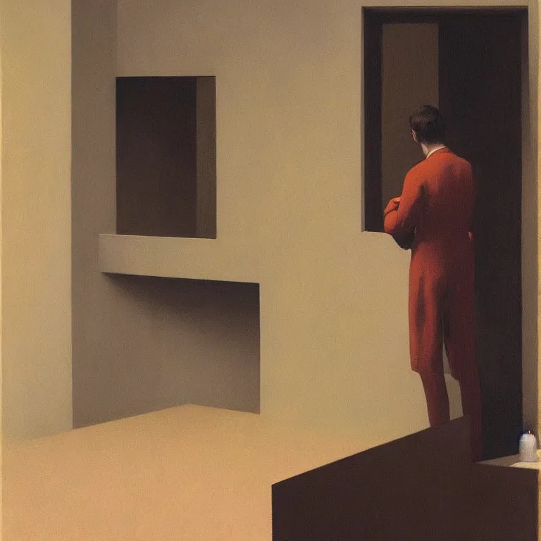 Image similar to portrait of a man, Edward Hopper and James Gilleard, Zdzislaw Beksinski, highly detailed