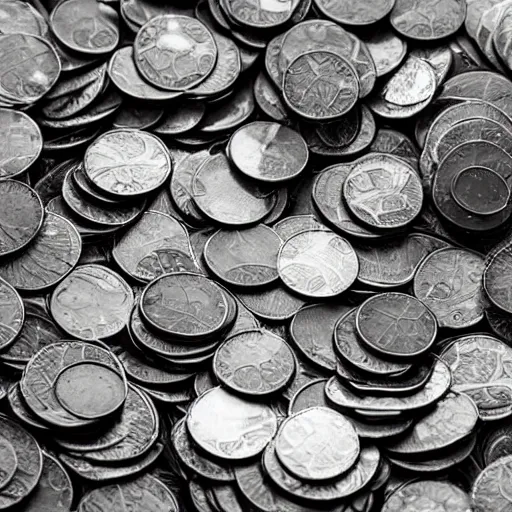 Image similar to a pile of coins on the bottom of the ocean, 50mm