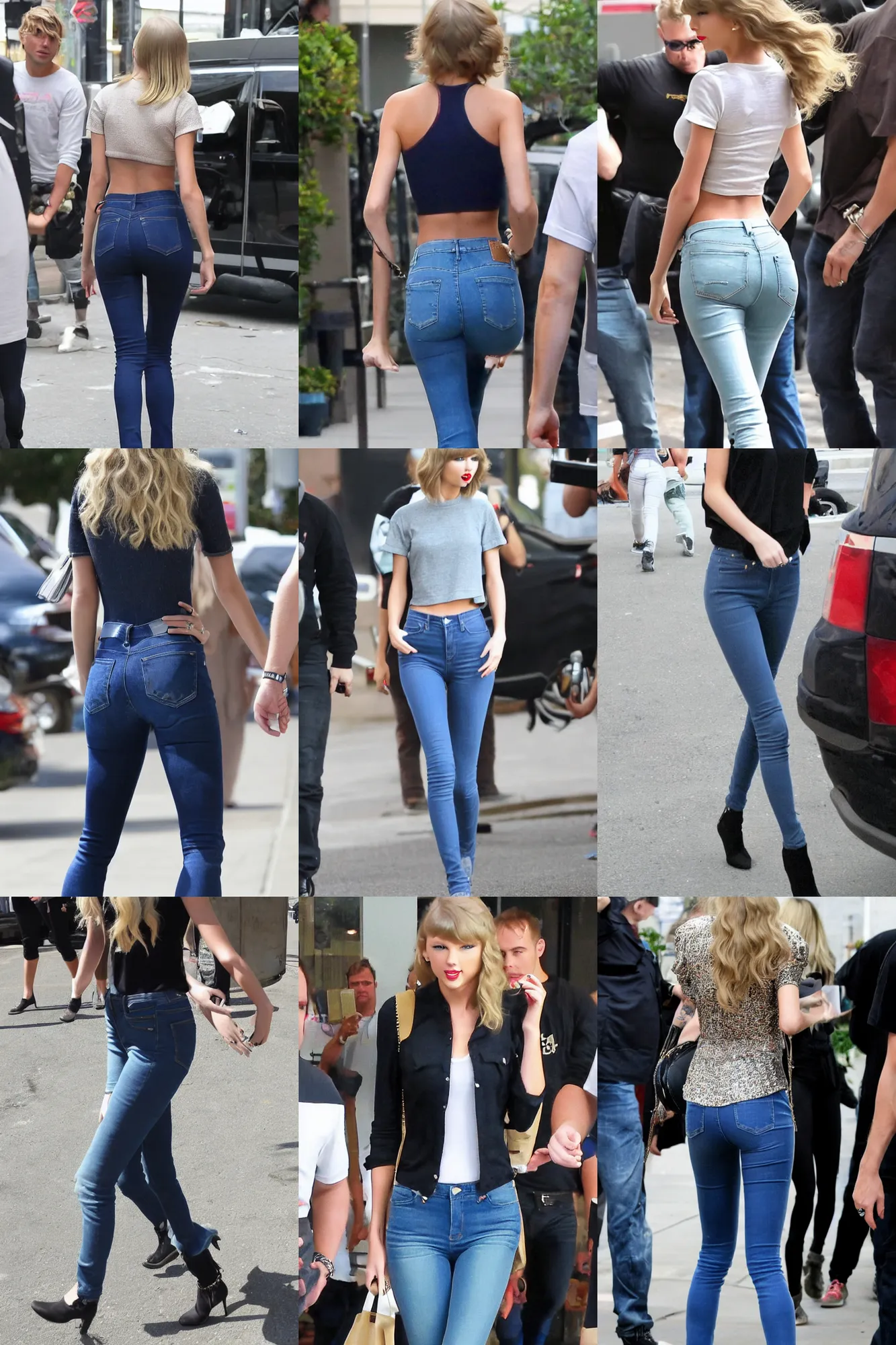 taylor swift in tight jeans, candid photo from behind, | Stable Diffusion