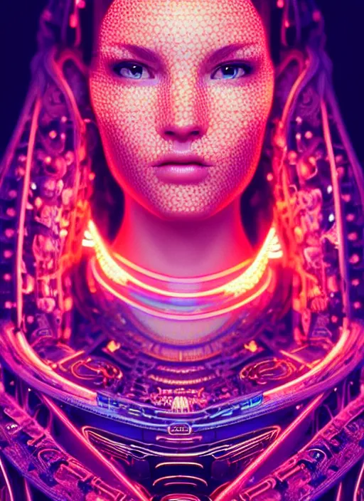 Image similar to a highly detailed long shot photo of very intricate female face portrait, futurism, rococo cyber neon lighting, detailed futuristic fibonacci jewelry, profile posing, hyper photorealistic, crispy quality, digital photography, trending in pinterest, cinematic, 4 k ultra hd, art by pascal blanche, art by greg rutkowski, art by artgerm,