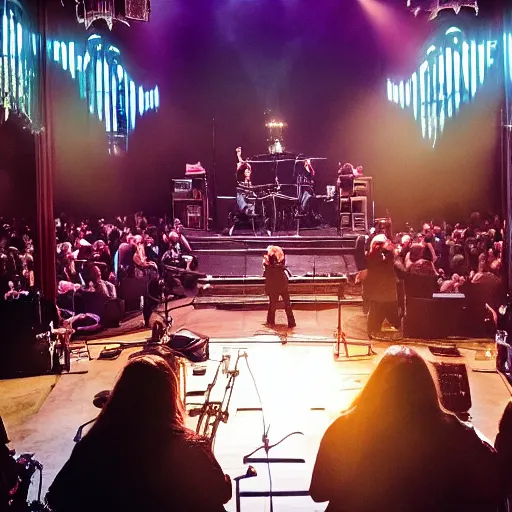 Image similar to Dream Theater playing a concert in a church with high ceilings under fire
