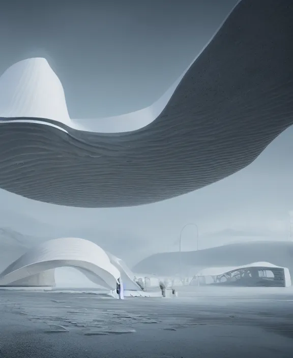Prompt: surreal mindblown architecture, futuristic white architecture in the beach in iceland, foggy, highly detailed, digital painting, arstation, concept art, hyperealistic octane render, unreal engine,