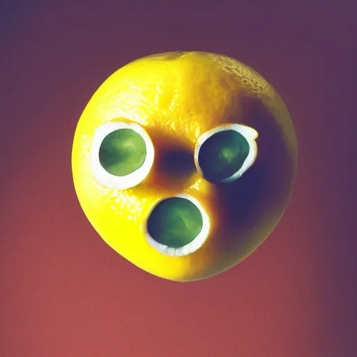 Image similar to lemon with a face, jeffrey bezos eyes nose and mouth on the side of a lemon, abstract photo