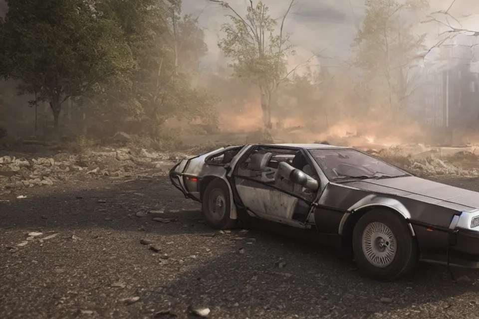 Prompt: ultra realistic delorean dmc 5 drifting on remote ancient highway wreckage in space, dark cinematic, volumetric, realistic, 3 d render, realistic render, cinematic lighting, volumetric lighting, atmospheric, cinematic, unreal engine 5, unreal engine render, octane render, hd, photorealism, hyper realistic, 8 k