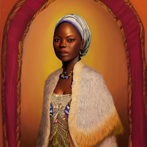 Image similar to portrait of an nigerian woman ( 3 5 ) from nigeria in 2 0 2 1, an oil painting by ross tran and thomas kincade