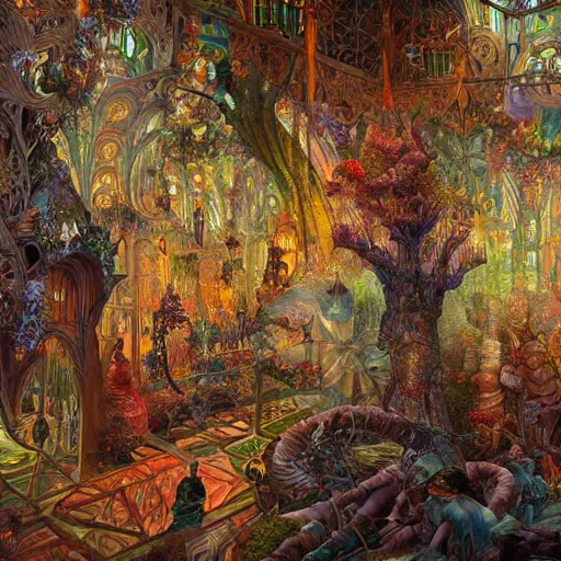 Prompt: art city sacred intricate details by android jones, james christensen, thomas kinkade, andreas franke